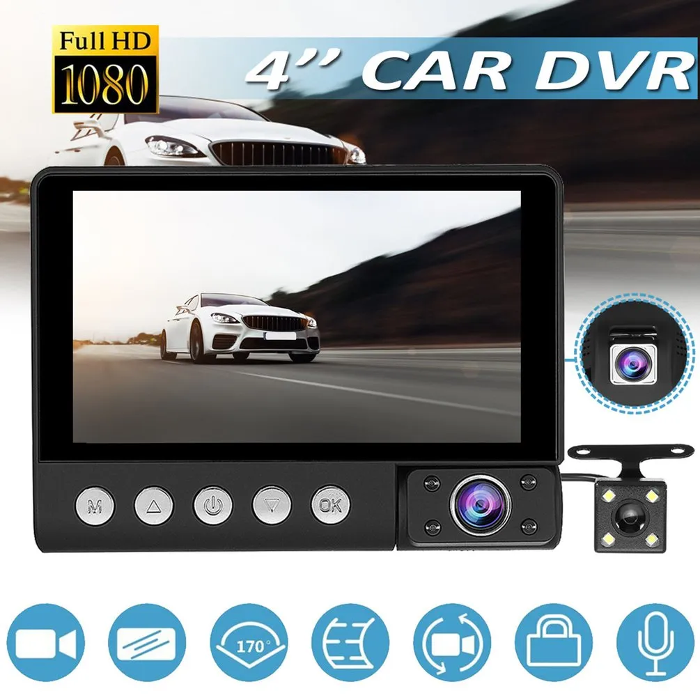 Driving Recorder 4 Inch Three-Way Car Inside And Outside Hd Three Lens Front Rear Recording Reversing Image Machine