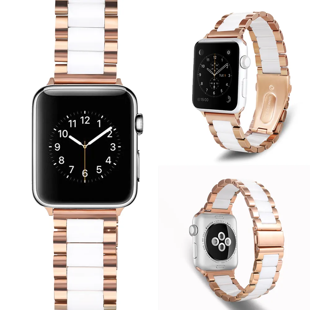 Apple Watch Ceramics Strap 38mm / 42mm / 40mm / 44mm 시리즈 SE 6 / 5 / 4 / 3 / 2 / 1 / iWatch 스테인레스 스틸 금속 밴드 로즈 골드