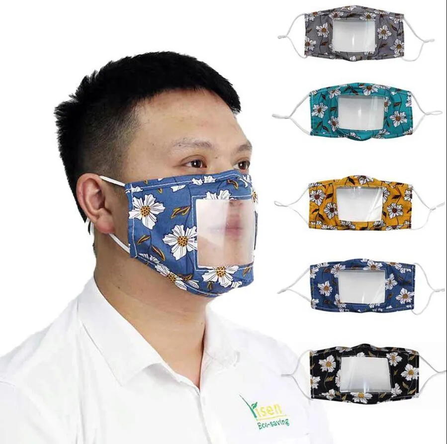 Maskers Liptaalmasker Transparant venster Zichtbare mondafdekking Doofstomme masker Wasbare gezichtsmaskers Outdoor katoenen beschermend masker LSK439