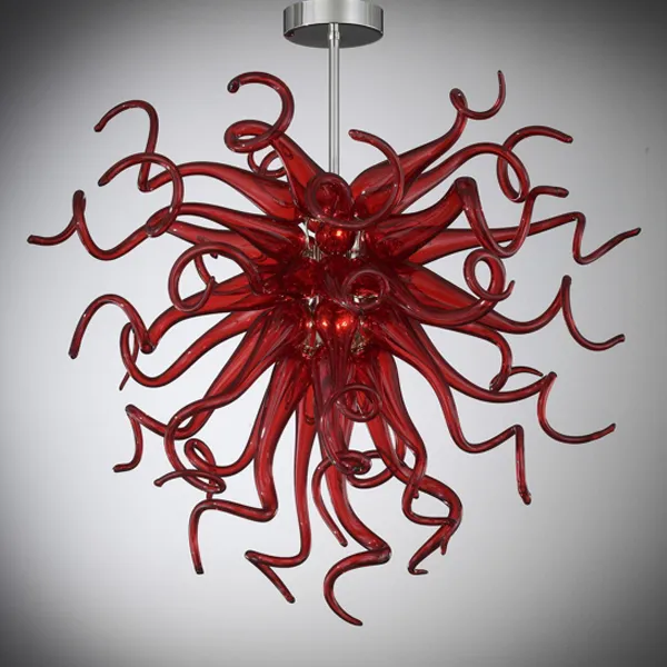 Lâmpadas de vidro lâmpada Lâmpada LED LED Luzes Vermelho Red Murano Blown-Glass Chandelier Iluminação Hanging Chain Pingente Luz