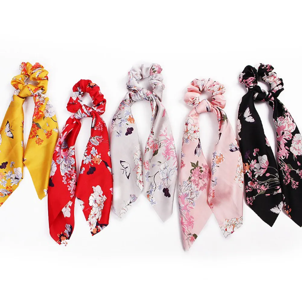 Floral Print Satin Ribbon Hair Ties Elastic... From  display picture 3