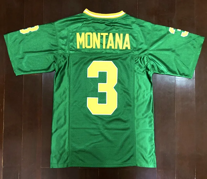 미국에서 배송 Mens 1977 Vintage 3 # Joe Montana College Football Jerseys 그린 스티치 셔츠 사이즈 S-3XL