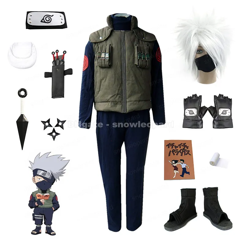 Naruto Anime Hatake Kakashi Cosplay Costume Vest Jacket Long Sleeve Top  Trousers Set Halloween Party Fancy Dress Outfits For Mens