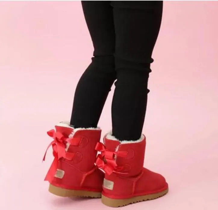 2024 crianças bailey arcos botas de couro genuíno crianças neve sólida botas de nieve inverno meninas calçados criança nova