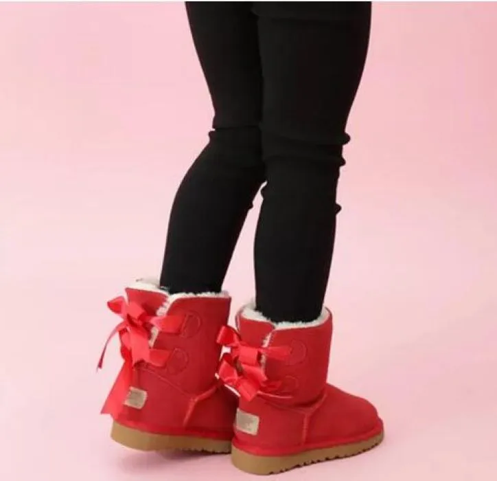 bambini Bailey 2 fiocchi stivali in vera pelle per bambini stivali da neve solidi Botas De nieve inverno calzature per ragazze stivali per ragazze del bambino