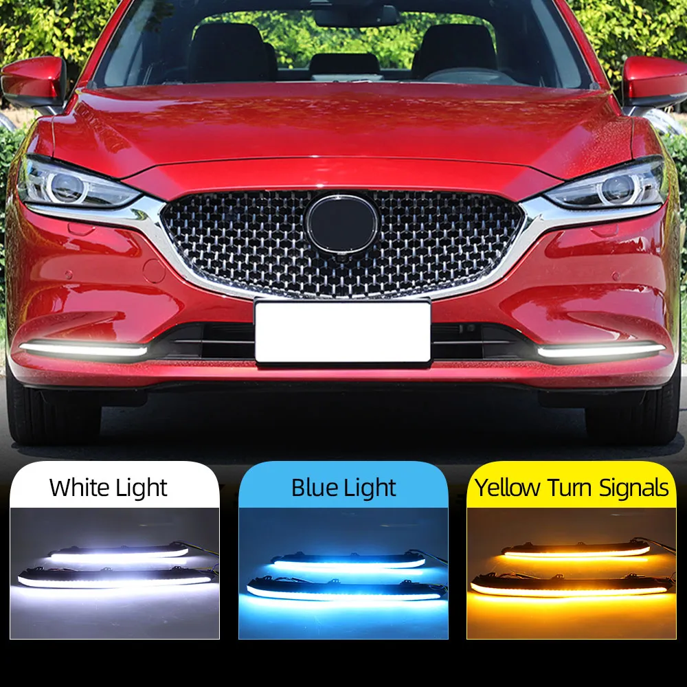 2st CAR DRL LAMP LED DAYTIME RUND LIGHT FÖR MAZDA 6 ATENZA 2019 2020 2021 2022 Med gul blinkersdimma lampa