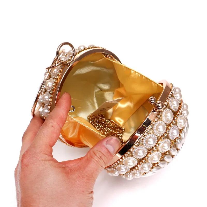 ABERA 2020 New Women Women Pearl Evening Facs Round miamond Party Party Party Presh Mini Clutch Wallets Metal Handel Bag Mn1498198c