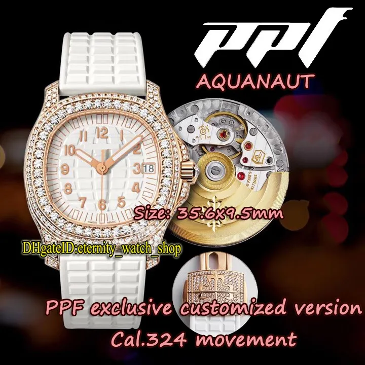 Montres femme haut de gamme PPF 5069R-001 Cal.324 S C automatique cadran blanc or rose 18 carats incrustation de diamants boîtier glacé éternité montres femme