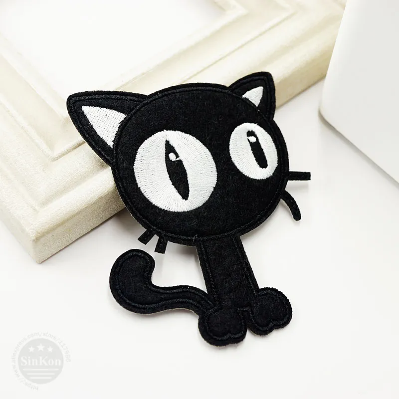 Chat noir (taille: 7.7x9.6cm) bricolage tissu Badges réparer décorer Patch jean sac vêtements vêtements couture décoration appliques patchs