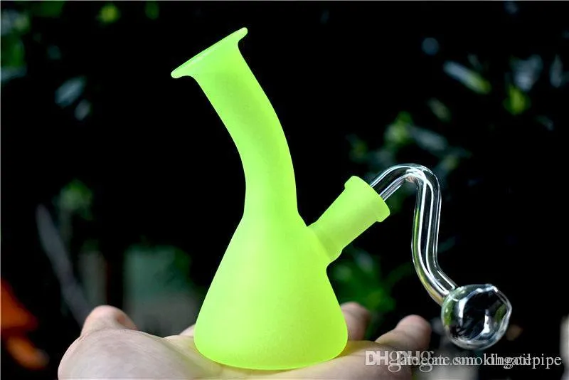 Glow in the Dark Beaker Bongs mini 10mm female Dab Oil Rigs with 10mm male glass oil burner pipe mini glass recycler bong free shipping