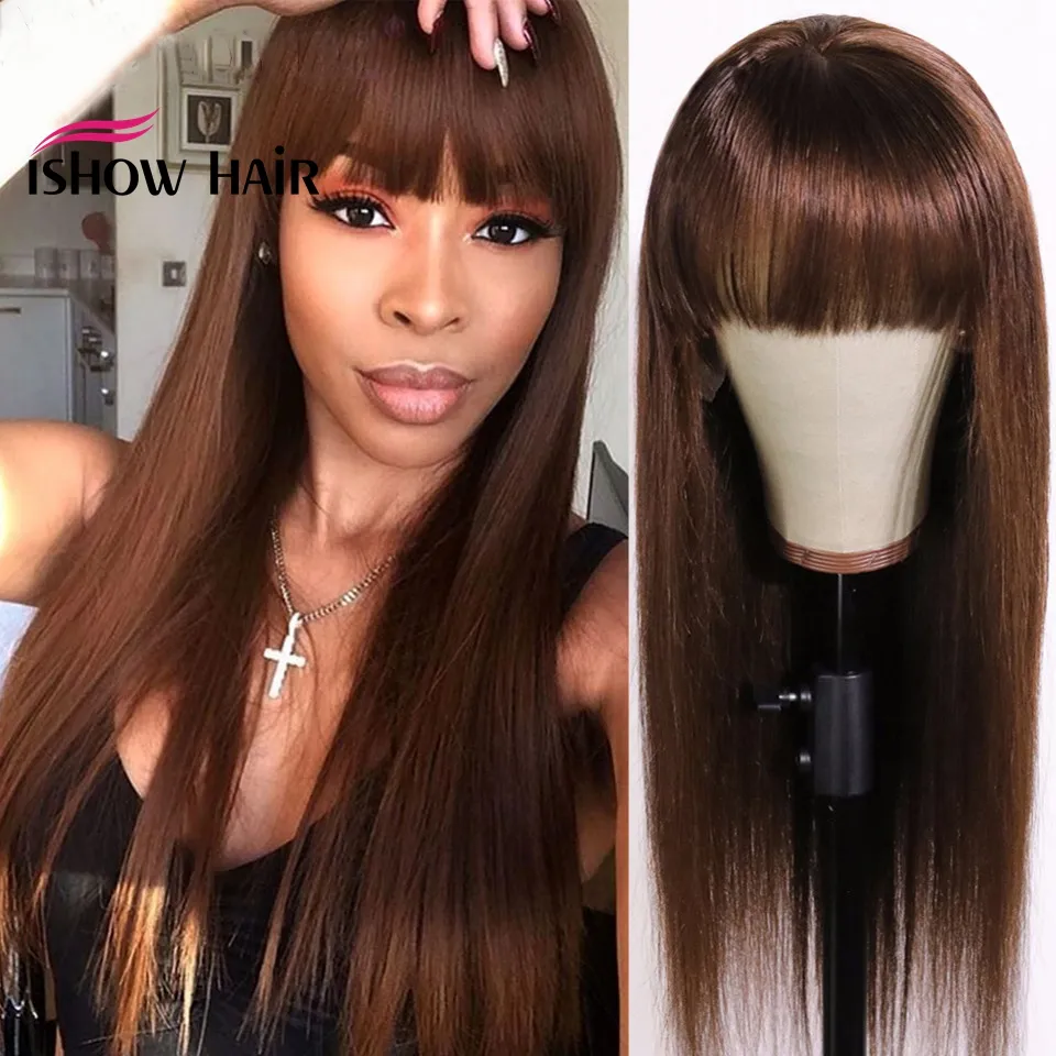 ishow brazilian 4 27 straight human hair wigs with bangs 27 30 99j orange ginger 350 peruvian none lace wigs indian hair malaysian