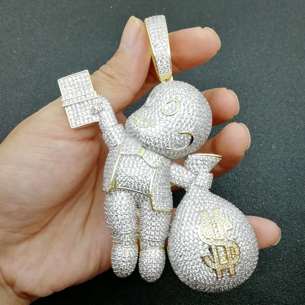激レア　デトロイト・メタル・シティ　ストラップ High Quality Brass CZ Stones Cartoon Money Bag Iced Out