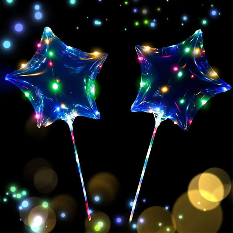 Led blinkande Bobo Ball Heart Star Shape Lysous Balloon med 3m strängljus 70cm Pole Ballong Xmas Bröllopsfest dekoration Kids Toy 08