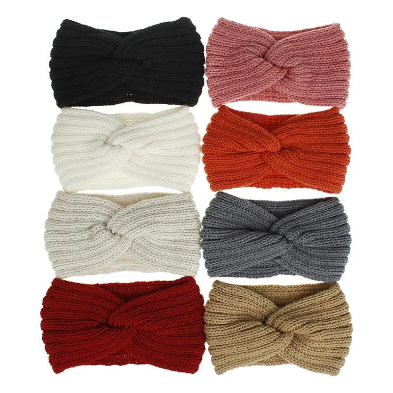 15 färger vinter elastisk ull Turban twist varmt huvudband för kvinnor vinter cross knit hårband bekväma damer hår tillbehör