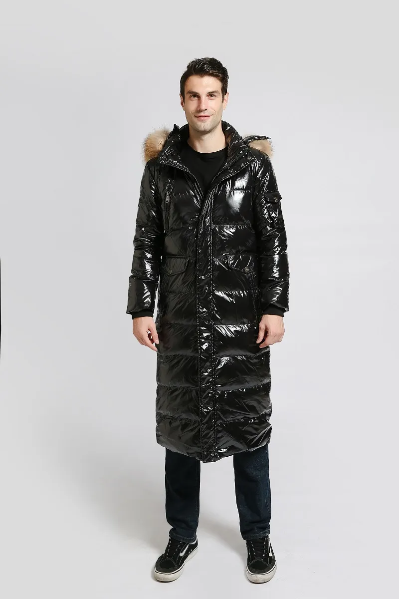 Chaqueta de invierno de moda para hombre, abrigos de plumón de pato extralargos, chaquetas con capucha, Parkas, abrigo cálido, cuello de piel, rompevientos, impermeable, tamaño grande