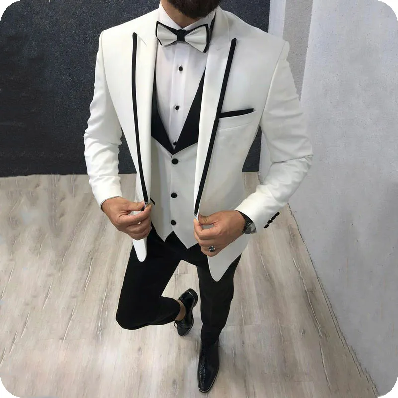 2020 Trajes para hombre Blanco por encargo Mans Chaqueta de negocios Formal Novio Traje Trajes Hombre Casual Slim Blazer Chaqueta de esmoquin Hombre