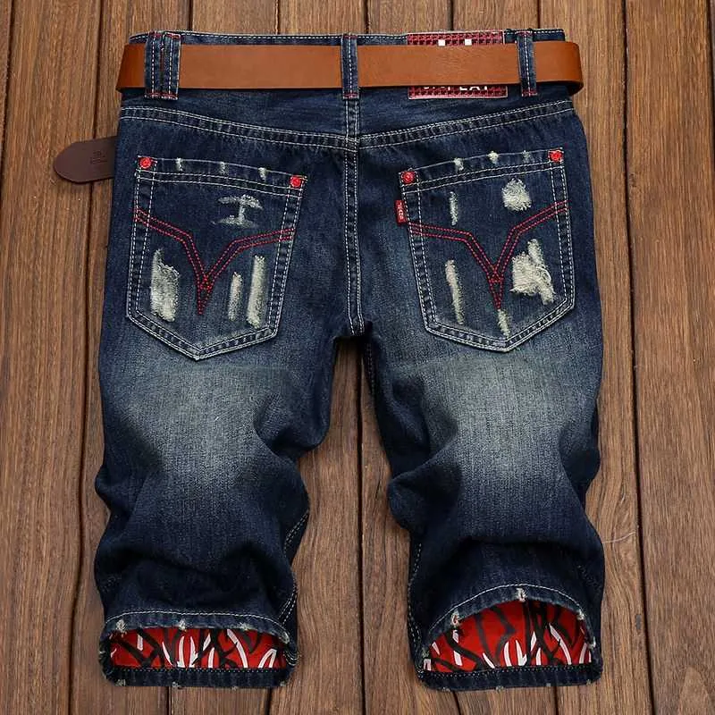 Été nouvelle mode Poches Zipper Genou Longueur hommes jeans court mâle marée lâche plus la taille 28 29 30 31 32 33 34 36 38 40 42344C