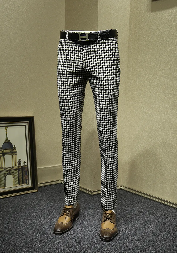Mens Slim Fit Black And White Plaid 28x30 Dress Pants For Formal