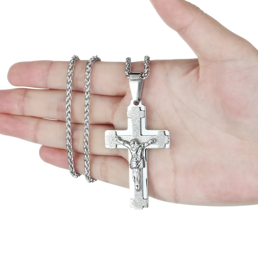 Heißer verkauf mode Männer Christus Kruzifix Jesus Anhänger Halsketten Edelstahl Link Ketten Religiöse Kreuz Schmuck