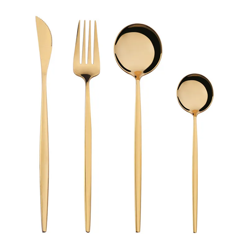 4 sztuk / zestaw obiadowy Ze Stali Nierdzewnej Naczynia Zestaw Flatware Zestaw Dinner Nóż Widelec Łyżka Stołowiec Cutlery Złoty Srebrny JK2005XB