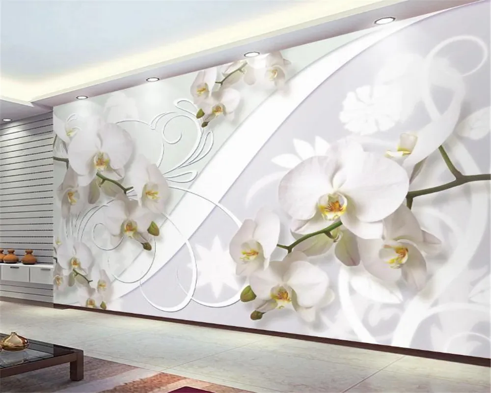 3d Wallpaper Quarto Orquídea bonita Delicate Estilo Europeu Romântico Flor decorativa Silk Mural Wallpaper