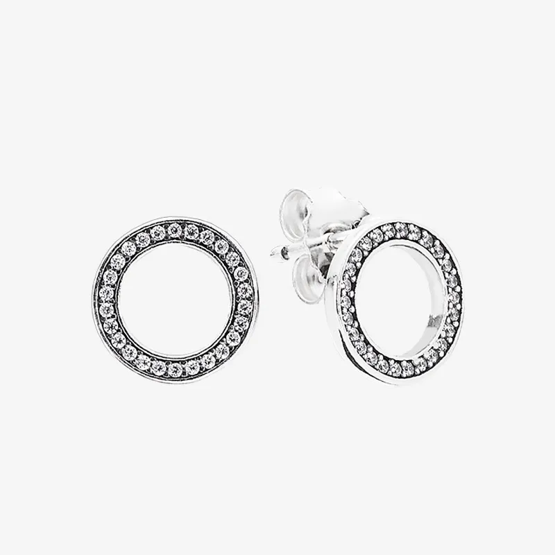 Dames Sprankelende Cirkel Oorbellen CZ Diamond Huwelijkscadeau voor Pandora 925 Sterling Silver Earring met originele doos Hoge kwaliteit