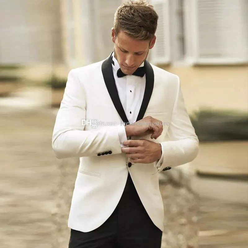 2020 Men Suits Custom White Shawl Lapel Blazer Slim Fit Formal Wedding Suits Bridegroom Groom Wear Prom Dress Tuxedos Best Man Jacket+Pants