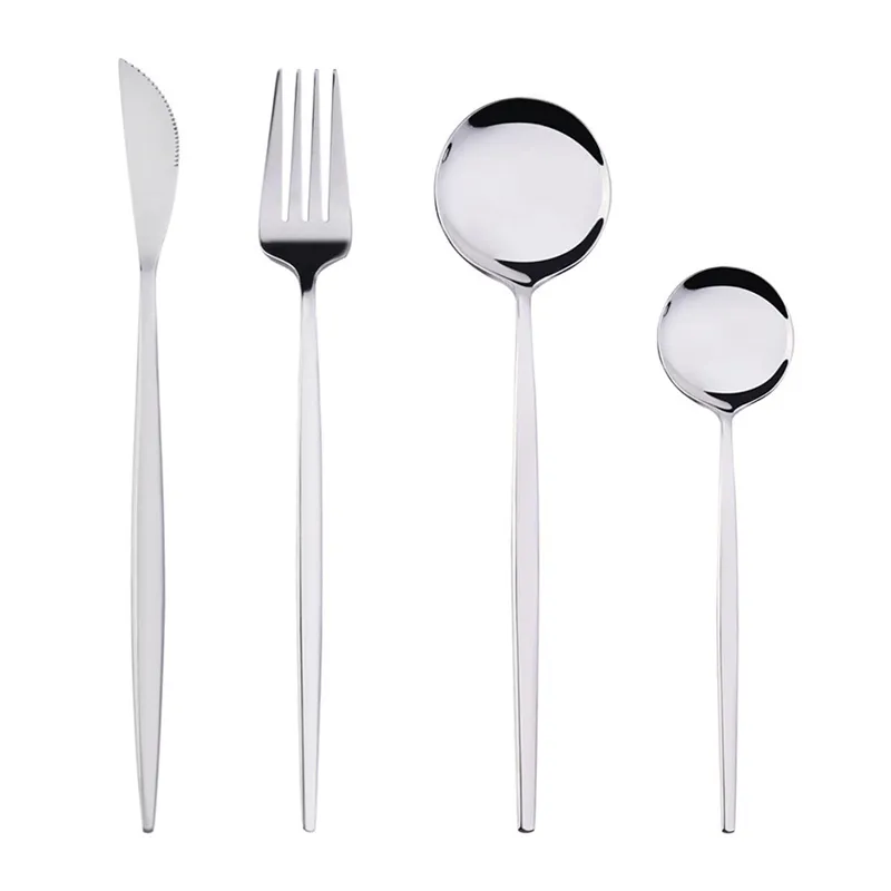 4Pcs/set Stainless Steel Dinnerware Flatware Set Dinner Knife Fork Spoon Tableware Cutlery Gold Silver JK2005KD