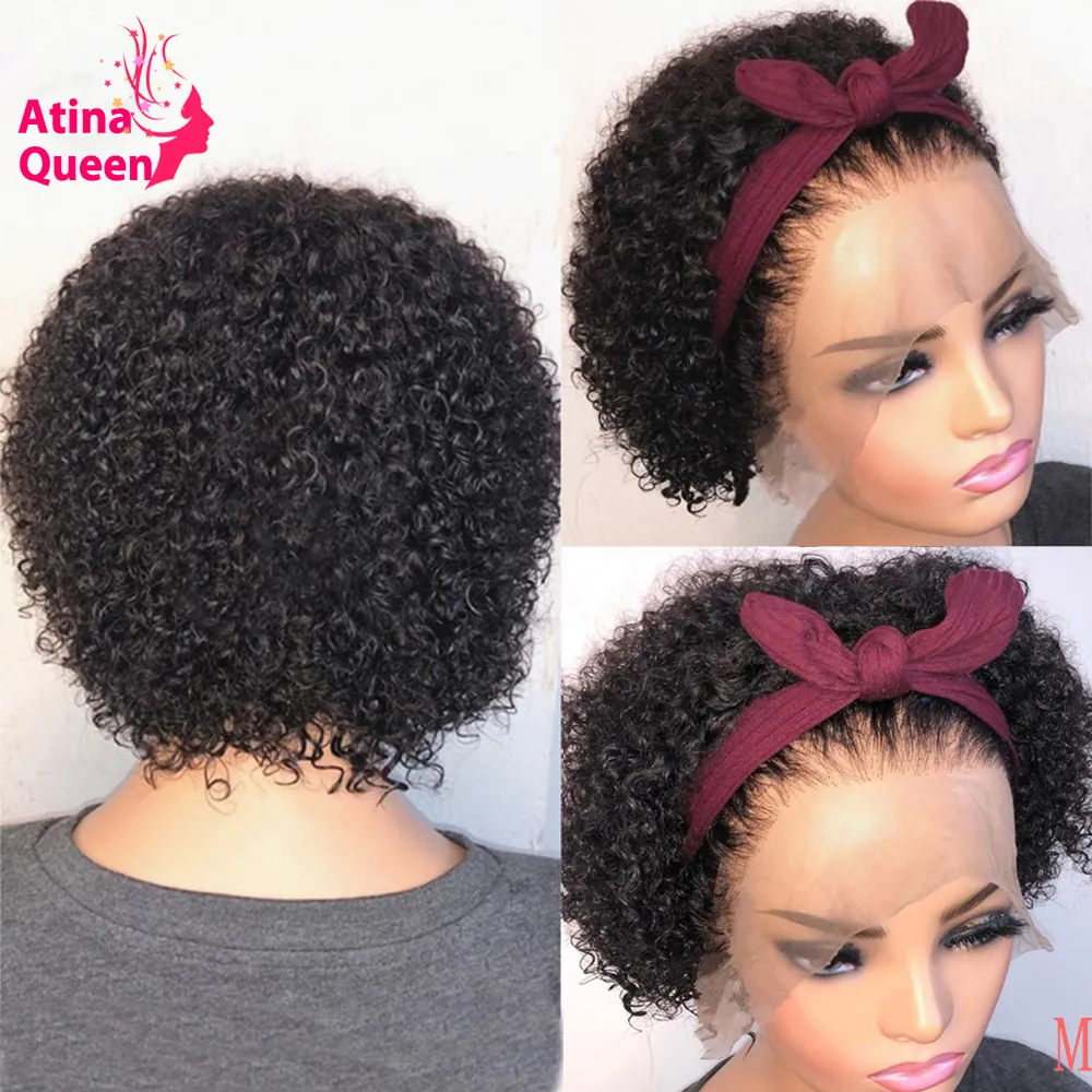 Glueless Pixie Cut Lace Frontal Wig Curly Short Bob Wigs 13x4 Lace Front Human Hair Closure Wig Pre plucked Remy 250% for Women