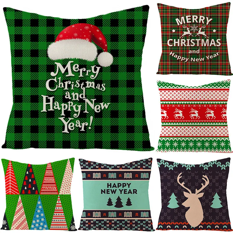 40 Stili Nuovo Natale Federa Plaid Lino Federe per cuscini Divano quadrato Cuscino decorativo Fodera per cuscino Natale Federa Decorazioni per la casa M2437