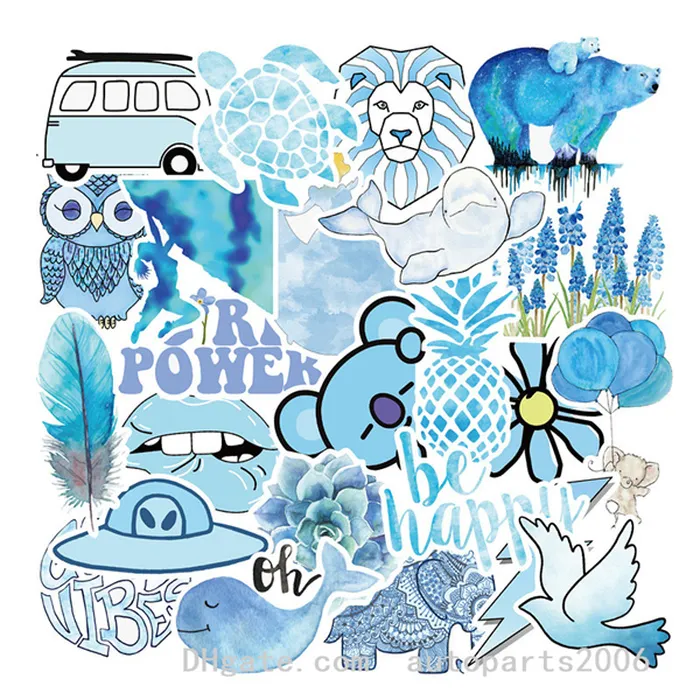 50 Cute Blue Waterproof Stickers: VSCO Style Decals for Laptops, Cars ...