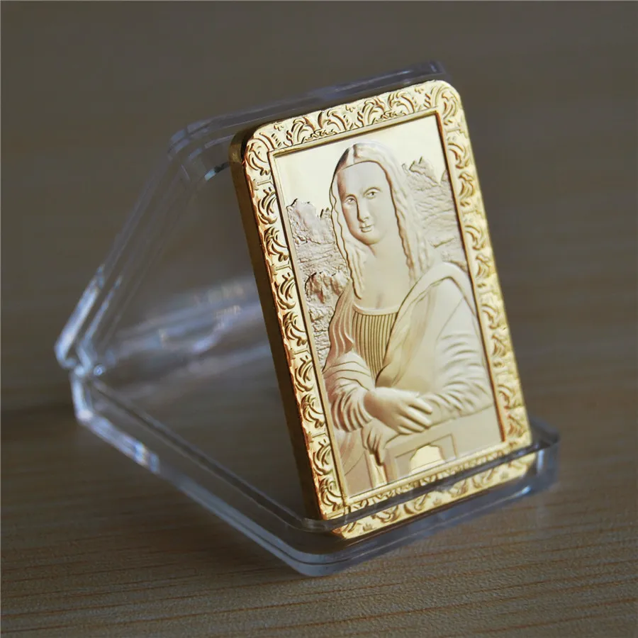 Da Vinci Mona Lisa Gold Plated Bar Coins Coins Collection Coins Coin Coin Gift 5pcs/Lot Free Shipping