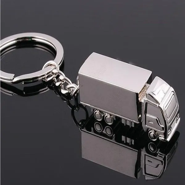 100pcs Cool Creative Fashion container truck Metal Keychain Ring Keyring Key Chain Ring Silver Fob Funny Gift Promotion Wedding party