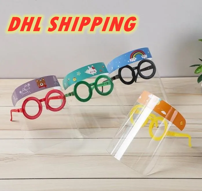 Envío de DHL Diseñador Máscaras Niños Dibujos animados Escudo facial con gafas Máscara antivaho Prevenir Máscara protectora completa Máscara de fiesta Regalos para niños FY8097