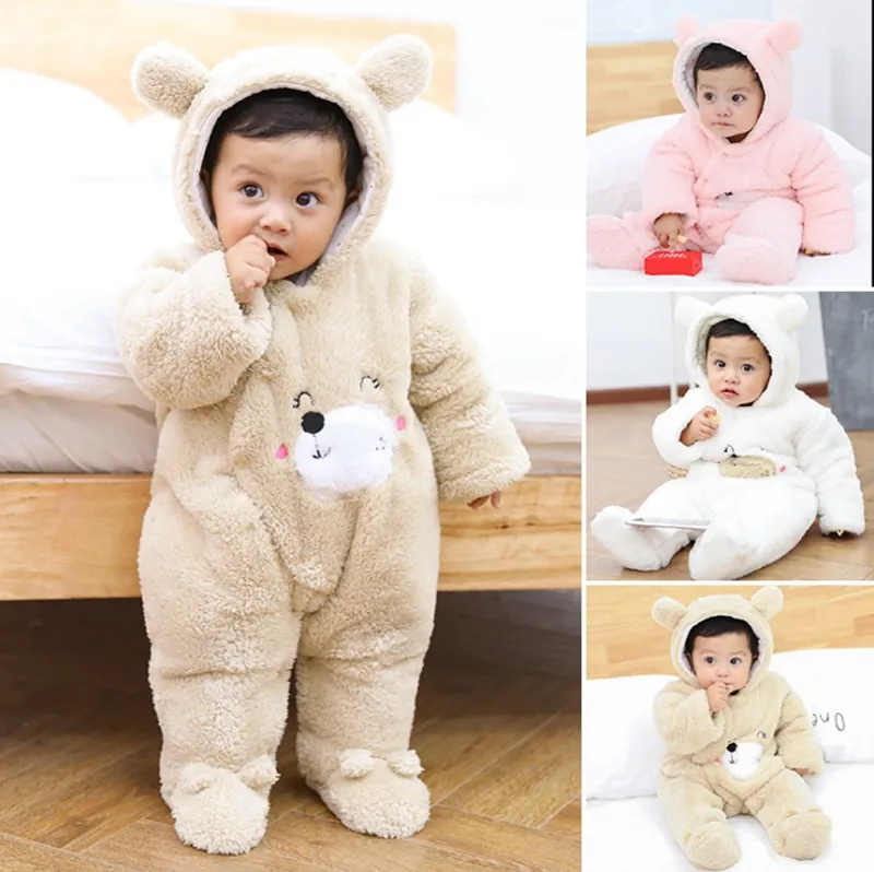 Winter baby kleding baby pasgeboren hoodie rompertjes flanel peuter jongen romper cartoon meisjes jumpsuit warme kinderen klimmen pakken dw4594