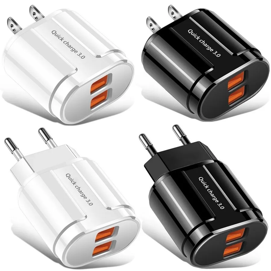 Dual Ports 5V 3.1A EU US Wall Charger plug 1USB QC3.0 power Chargers Adapter For Samsung s8 s9 s10 IPhone 12 13 14 15 Android phone pc