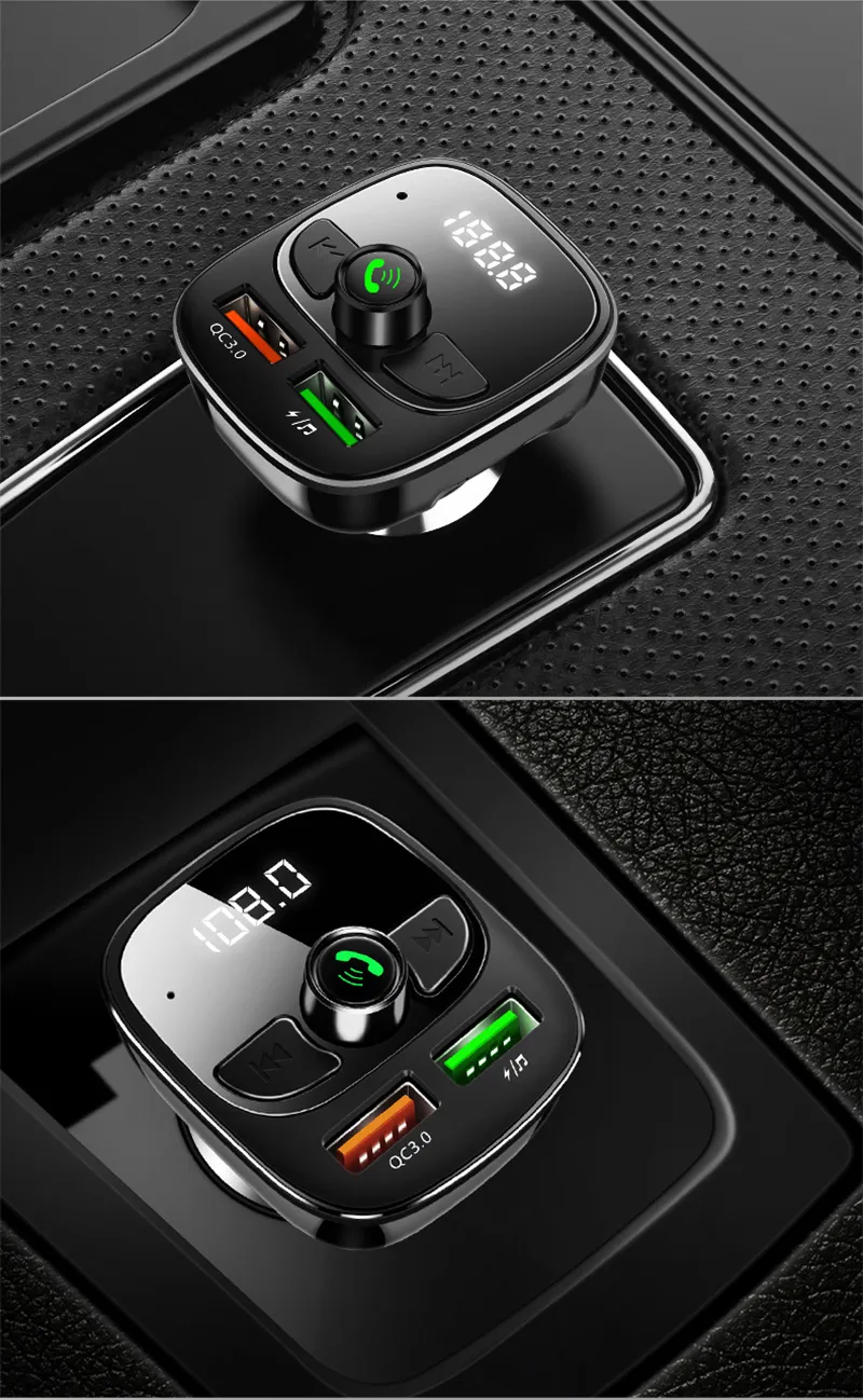 Car Bluetooth 5.0 Mp3 Player FM Transmitter Handsfree Audio Receiver 3.1A Dual USB Fast  Support TF/U Disk