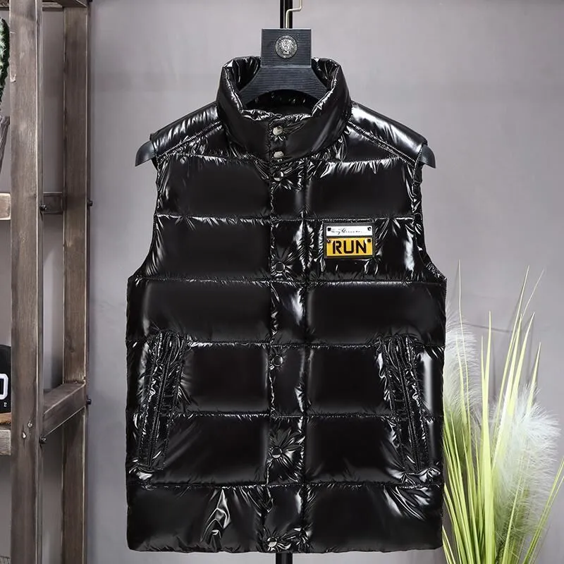 Shiny Mens Winter Cotton Mens Puffer Vest With Stand Up Collar