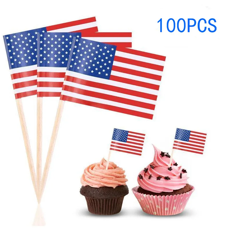 100 stks Britse Tandenstoker Vlag Amerikaanse Tandenstokers Vlag Cupcake Toppers Bakken Cake Decor Drink Bier Stick Party Decoratie Benodigdheden BC BH1214