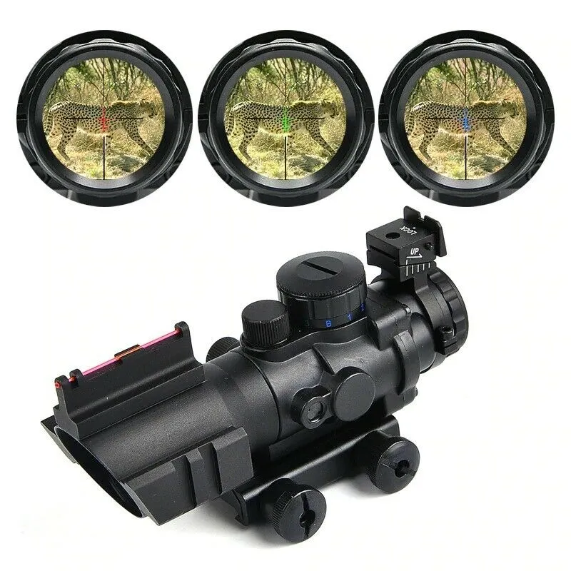 ACOG Scope Fibra Illuminato 4x32 Rifle Optic Sight Rosso Tattico Tri Acog Prismatico