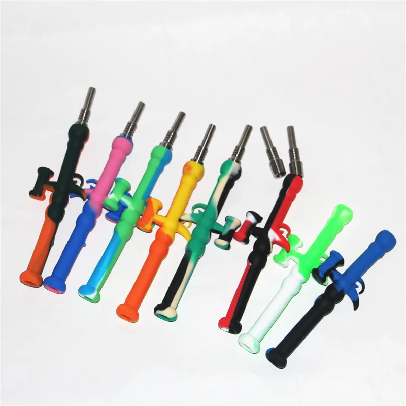 pipes RPG Silicon Nectar Set Multi color Silicone Micro NC with 10mm joint titanium tip glass water pipe vapor straw