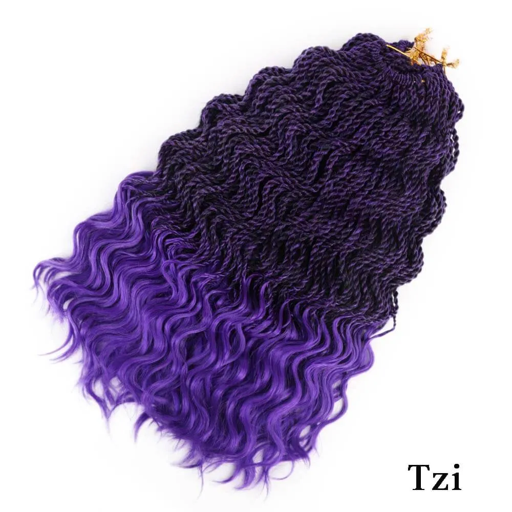 Cabelo de onda pré-torcido Curly Curly Senegalese Twists Metade Curl Crochet Tranças 16inch Extensões de Cabelo Sintéticas Trança 35Strands Natural Black Color