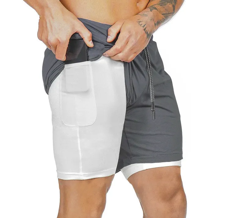 Doppelschichtige, schnell trocknende Shorts für Fitnessübungen, Joggerhose, Sommer-Männer-Laufhose, Kleidung und sandiges Geschenk