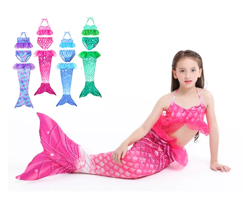 Girls Two Piece Mermaid Swimsuit Mermaids Tail with Flippers Bikini Set 2-11T Kids Princess Bathing Suit 5 Color