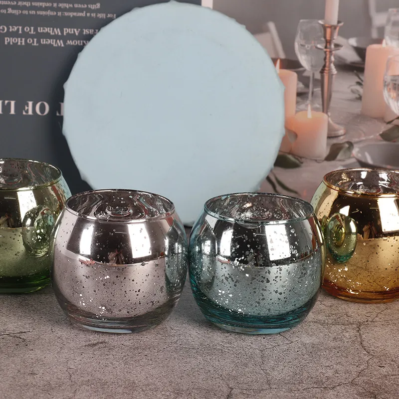 wholesale 8x7cm galvanoplastie cassé argent multicolore bougie sphérique tasse vide chandelier décoration de la maison pour bricolage bougies parfumées