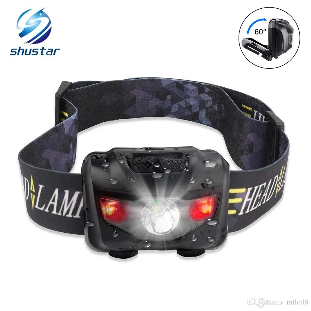 SHUSTAR MINI HEADLAMM 4 Tryby światła Wodoodporna R3 + 2 LED SUPER Bright Reflektor Headlamp Torch Lanterna z pałąkiem na głowę Użyj baterii 3xaaa