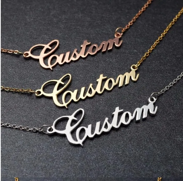 Custom Name Necklaces Pendants Mom Sister Gifts Rose Gold Charms Personalized Nameplate Letter Necklace 2019 Collares Mujer Bff