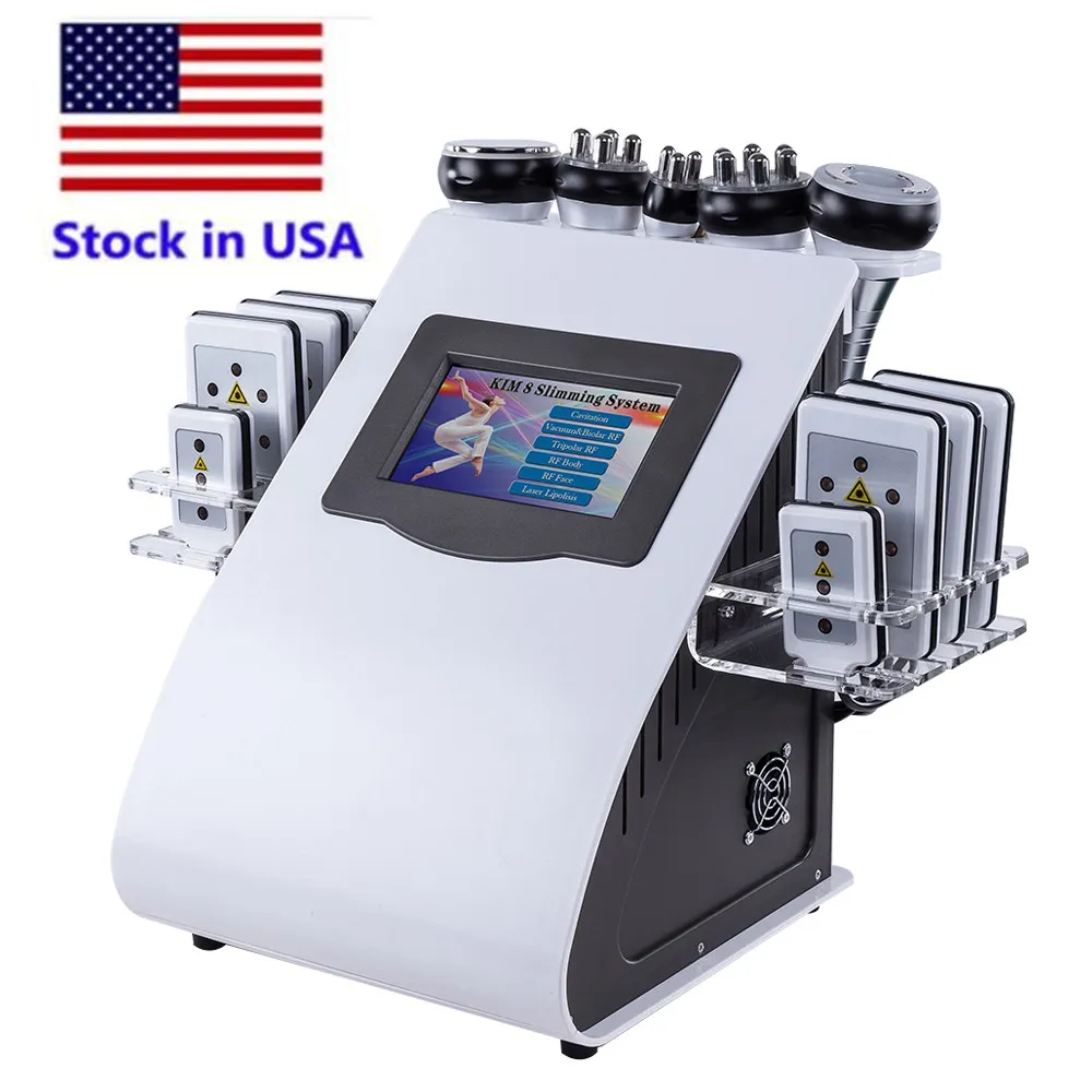 Stock in USA Hot sale 40K Cavitation Ultrasonic Multipolar RF Laser Body Slimming Machine Weight Loss Skin Tighten Anti wrinkle Free freight
