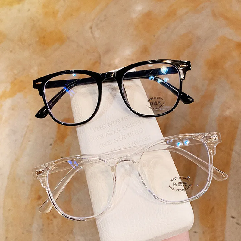 New Visual Half Rim Design Geek Style Optical Glasses TR90 Frame With Big Clear Lenses Anti-Blue Light Wholesale