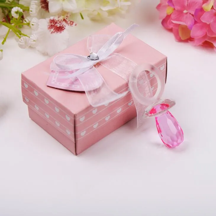 Crystal baby shower favoris newborn baby present uppsättning älskare kristall rosa pacifier baby souvenir grossist lx2396